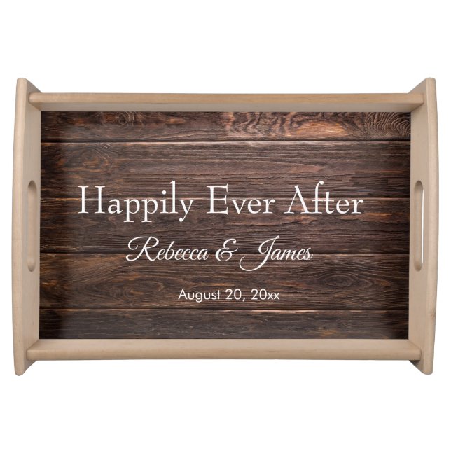 Modern Rustic Happily Ever After Newlyweds Script  Serving Tray (Front)
