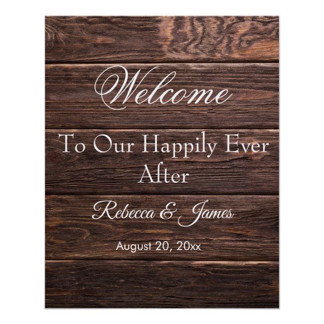 Modern Rustic Happily Ever After Wedding Welcome Poster (Front)