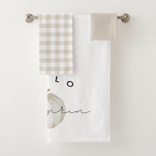 Modern Rustic Hello Pumpkin Bath Towel Set (Insitu)
