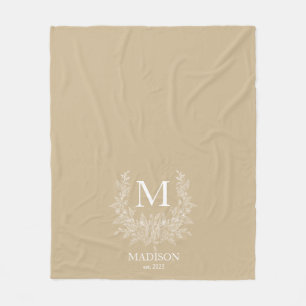 Modern Rustic holiday monogram Tan Fleece Blanket
