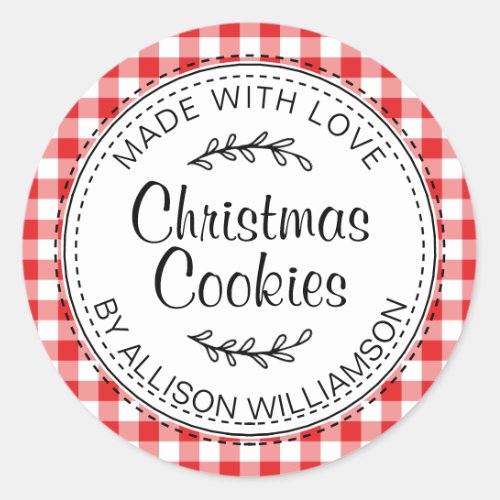 Modern Rustic Homemade Christmas Cookies Red Check Classic Round Sticker