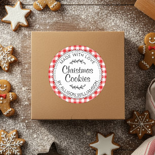 Modern Rustic Homemade Christmas Cookies Red Check Classic Round Sticker