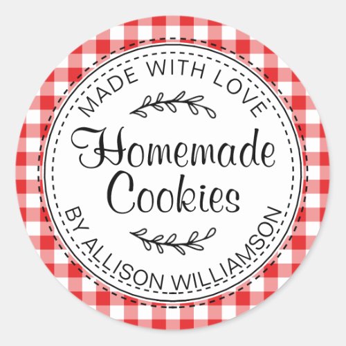Modern Rustic Homemade Cookies Red Check Classic Round Sticker