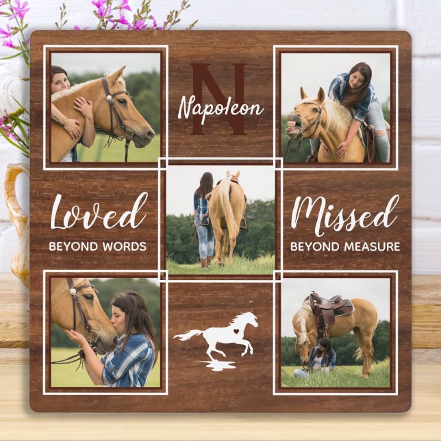 Modern Rustic Horse Memorial Pet Photo Collage Plaque (Creator Uploaded)