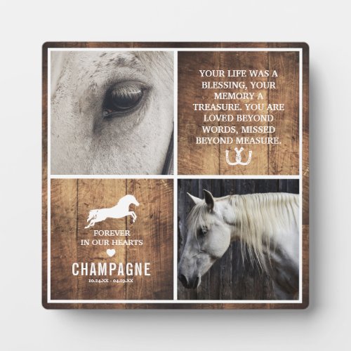Modern Rustic Horse Memorial Photo Collage Plaque