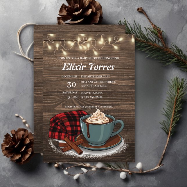 Modern Rustic Hot Cocoa Cozy Baby Shower Invitation (Creator Uploaded)