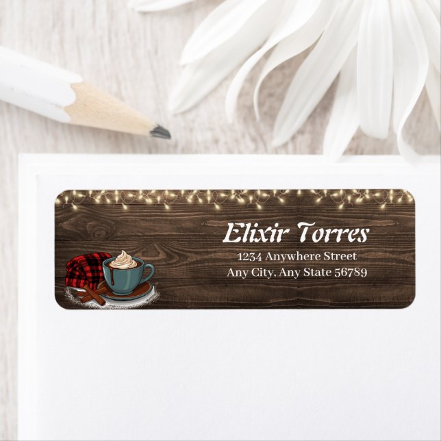 Modern Rustic Hot Cocoa Cozy Baby Shower Label (Insitu)