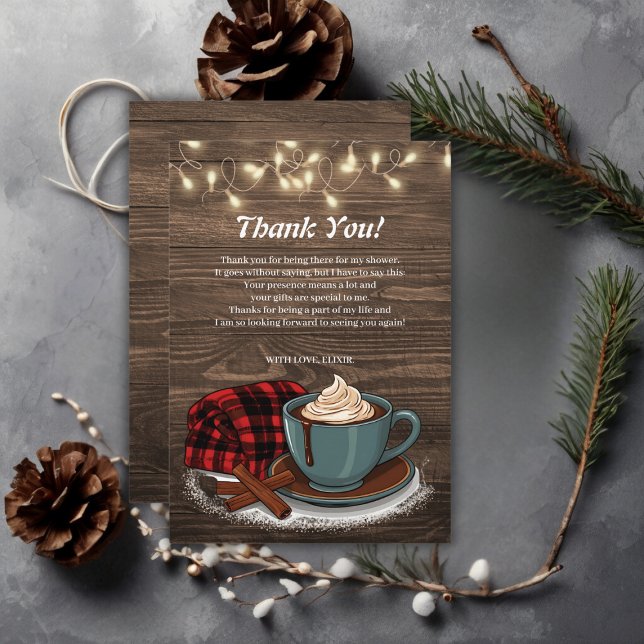 Modern Rustic Hot Cocoa Cozy Baby Shower Thank You Card (Creator Uploaded)