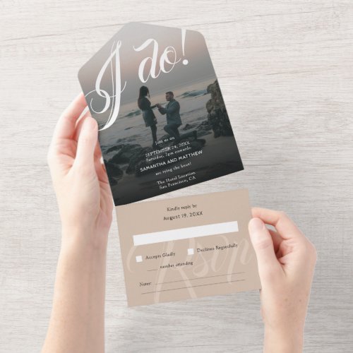 Modern Rustic I Do Engagement Photo Wedding All In One Invitation