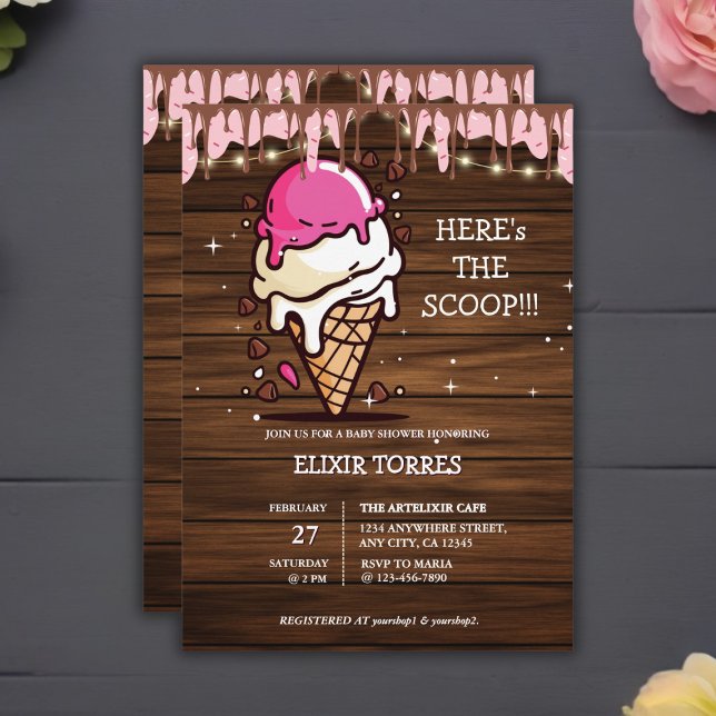 Modern Rustic Ice Cream Scoop Drawing Baby Shower Invitation (Creator Uploaded)