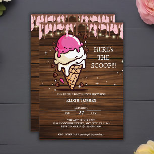 Modern Rustic Ice Cream Scoop Drawing Baby Shower Invitation