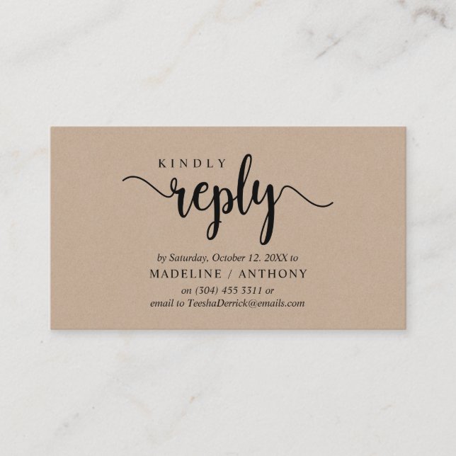 Modern Rustic Kraft, Black font, RSVP respond Enclosure Card (Front)