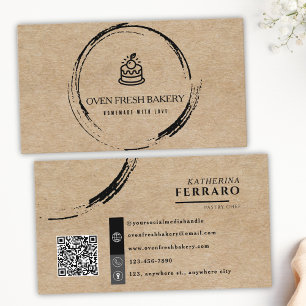 Modern Rustic Kraft Brown Cake QR Code Bakery Business Card