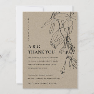 MODERN RUSTIC KRAFT LINE DRAWING FLORAL WEDDING THANK YOU CARD