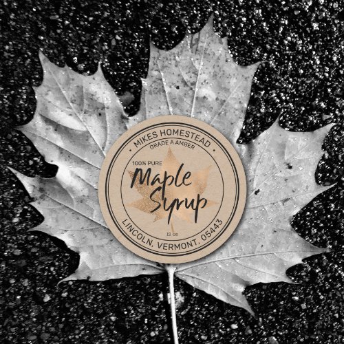 Modern Rustic Kraft Maple Syrup Label Maple Leaf