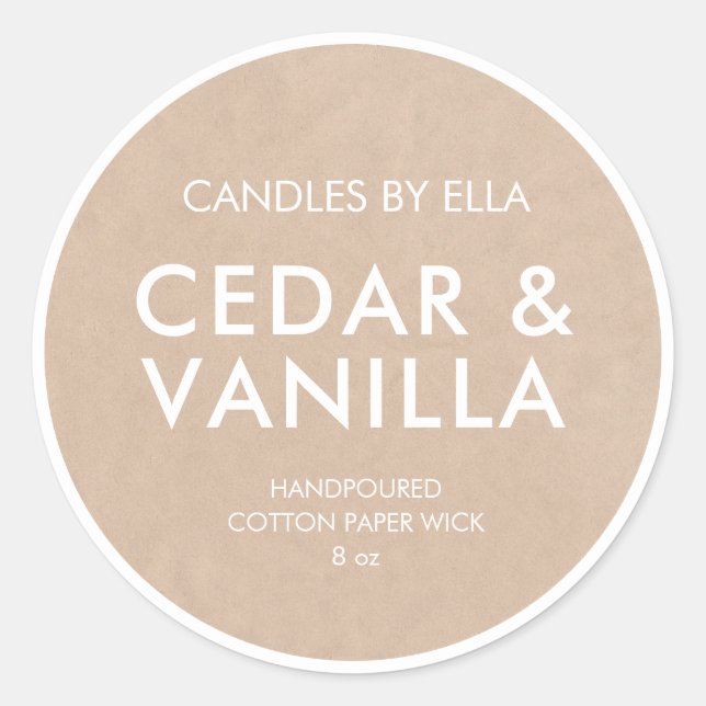 Modern Rustic Kraft Personalized Candle Labels (Front)