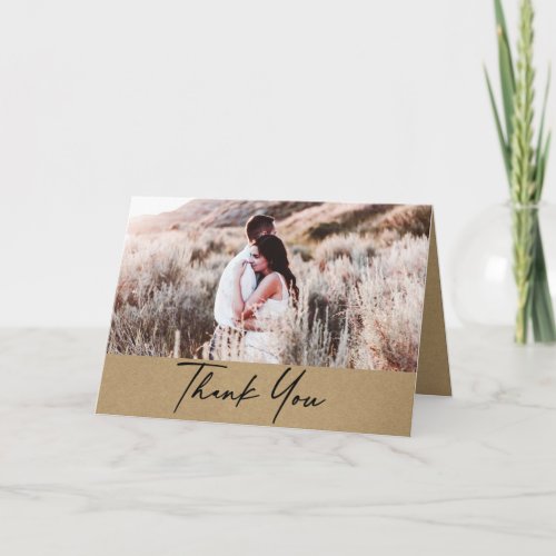 Modern Rustic Kraft Photo Wedding Thank You Card