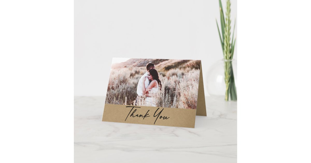 Modern Rustic Kraft Photo Wedding Thank You Card | Zazzle