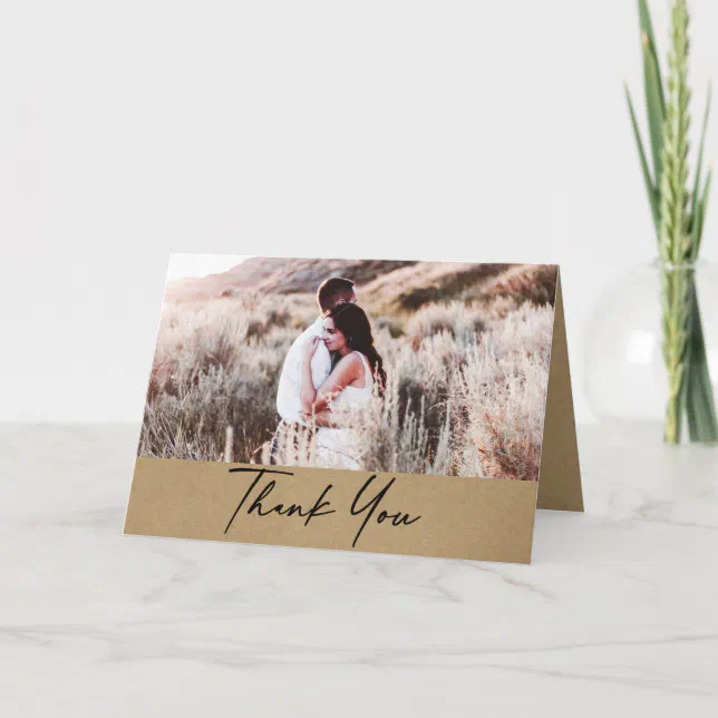 Modern Rustic Kraft Photo Wedding Thank You Card | Zazzle