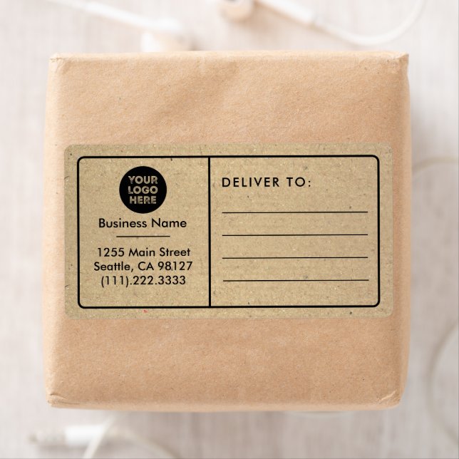 Modern Rustic Kraft Small Business Logo Shipping Label (Insitu)