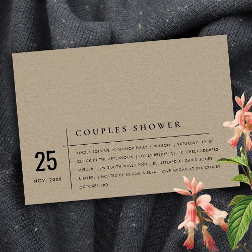 Modern Rustic Kraft Typography Couples Shower Invitation