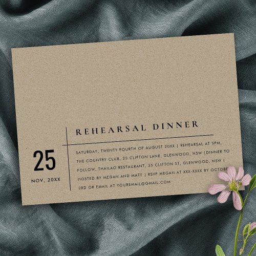 Modern Rustic Kraft Typography Rehearsal Dinner Invitation