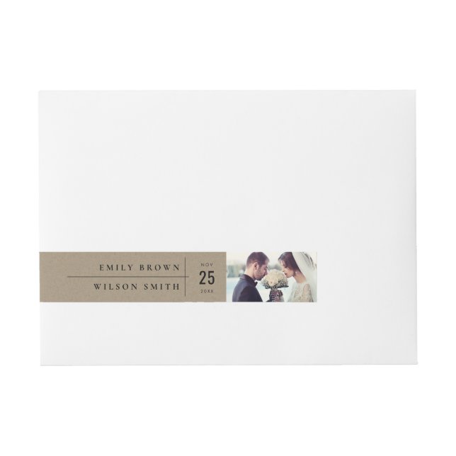 MODERN RUSTIC KRAFT TYPOGRAPHY WEDDING PHOTO WRAP AROUND ADDRESS LABEL (Front)