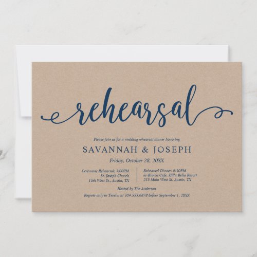 Modern Rustic Kraft Wedding Rehearsal and Dinner Invitation