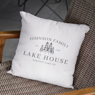 Modern Rustic Lake House Family Name Summer Throw Pillow