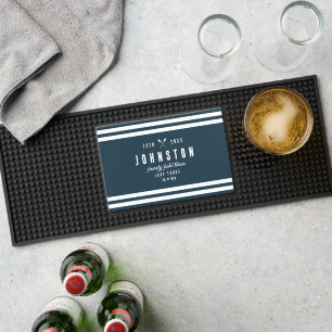Modern Rustic Lake House   Navy White Bar Mat