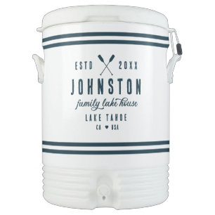 Modern Rustic Lake House Navy White Beverage Cooler