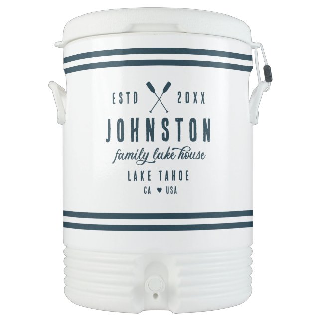 Modern Rustic Lake House | Navy White Beverage Cooler (Front)