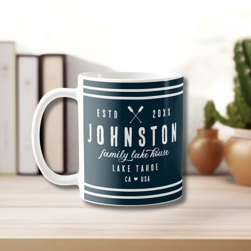 Modern Rustic Lake House  Navy White Coffee Mug