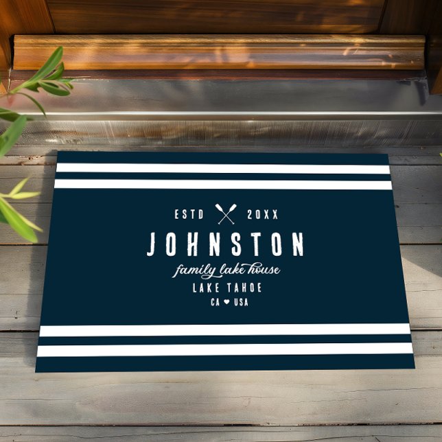 Modern Rustic Lake House | Navy White Doormat (Creator Uploaded)