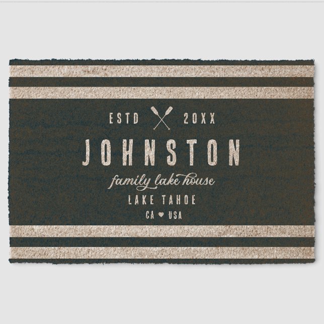 Modern Rustic Lake House | Navy White Fiber Doormat (Front)