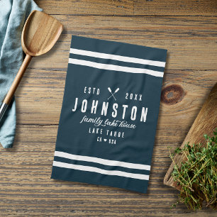 Modern Rustic Lake House   Navy White Kitchen Towel
