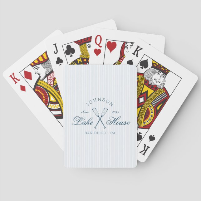Modern Rustic Lake House Oars Blue Stripes Poker Cards (Back)