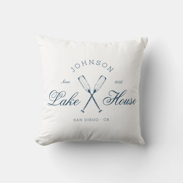 Modern Rustic Lake House Oars Coastal Navy Blue  Throw Pillow (Front)