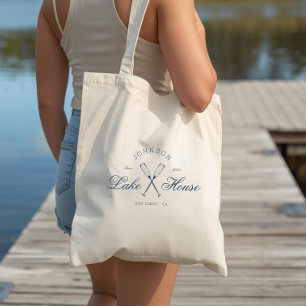 Modern Rustic Lake House Oars Coastal Navy Blue Tote Bag
