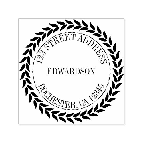 Modern rustic leaves round family name self_inking stamp