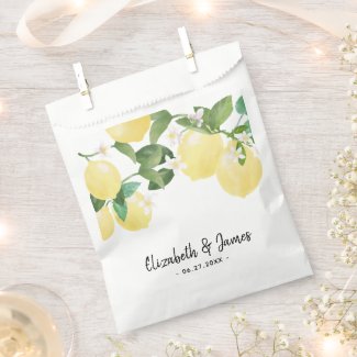 Modern Rustic Lemon Watercolor Summer Wedding Favor Bag