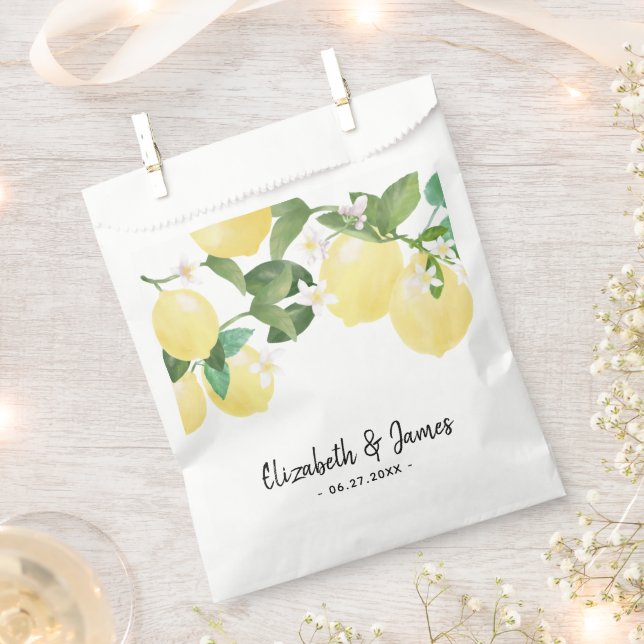 Modern Rustic Lemon Watercolor Summer Wedding Favor Bag (Clipped)