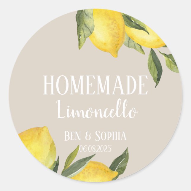 Modern Rustic Lemons Homemade Limoncello  Classic Round Sticker (Front)
