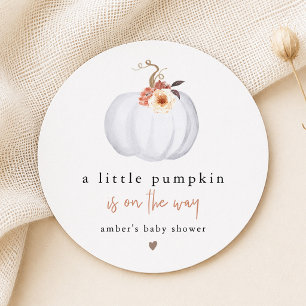 Modern Rustic Little Pumpkin Baby Shower Round Paper Coaster