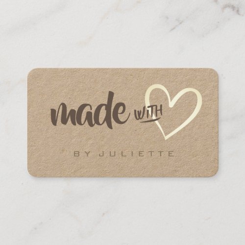 Modern Rustic Made with Love Heart Kraft Paper Business Card