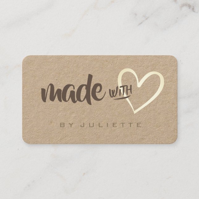 Modern Rustic Made with Love Heart Kraft Paper Business Card (Front)