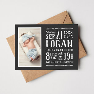 Modern Rustic Magnetic Photo Birth Announcement