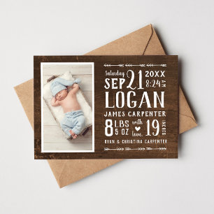 Modern Rustic Magnetic Photo Birth Announcement
