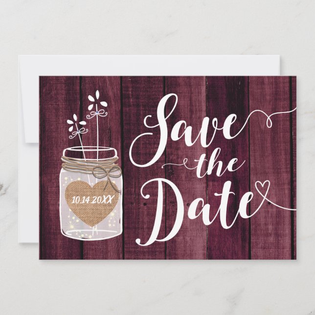 Modern Rustic Mason Jar Wedding Save the Date (Front)