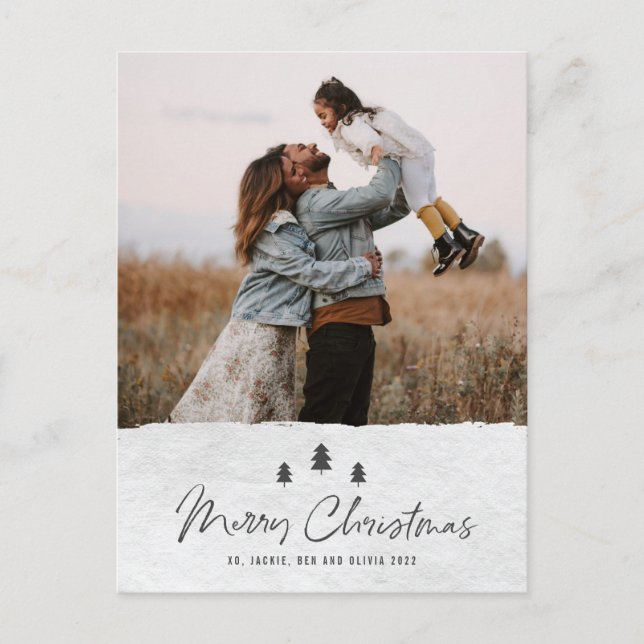 Modern Rustic Merry Christmas 2 Photo Holiday Postcard (Front)